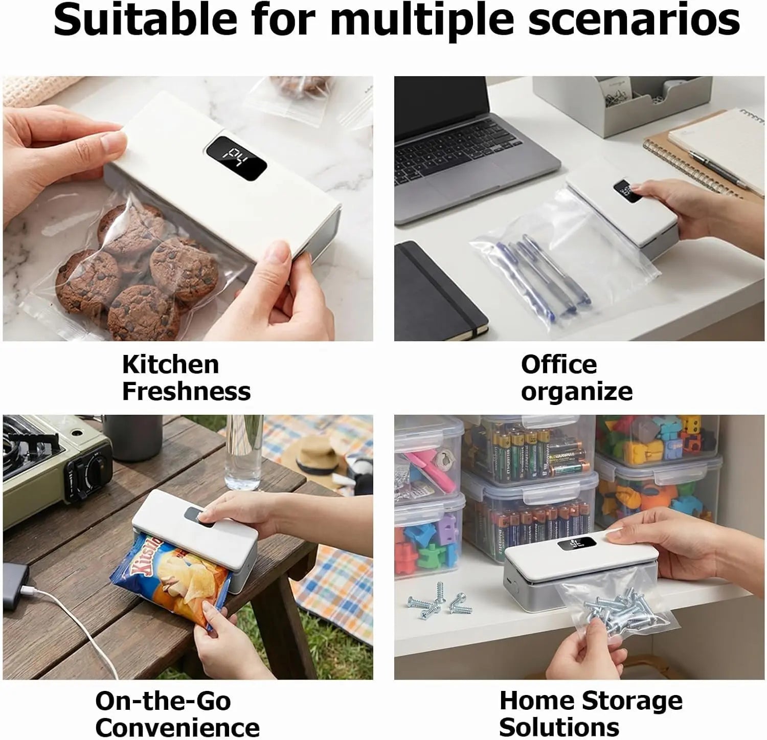 Mini Bag Sealer and Cutter – USB Rechargeable Portable Heat Sealer for Chips, Snack Bags, Coffee & Pet Food Packaging. Handheld Food Storage Sealing Machine, Compact Kitchen Gadget to Keep Food Fresh at Home, Office & Travel