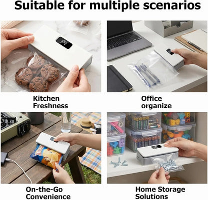 Mini Bag Sealer and Cutter – USB Rechargeable Portable Heat Sealer for Chips, Snack Bags, Coffee & Pet Food Packaging. Handheld Food Storage Sealing Machine, Compact Kitchen Gadget to Keep Food Fresh at Home, Office & Travel